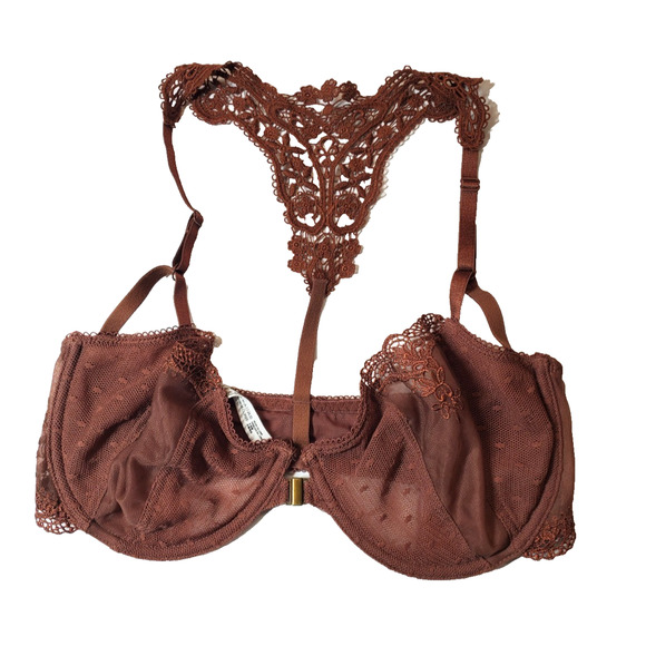 Free People Womens 34DD Lace Bra Wireless T-Strap Back Underwire Front Closure - Picture 1 of 7